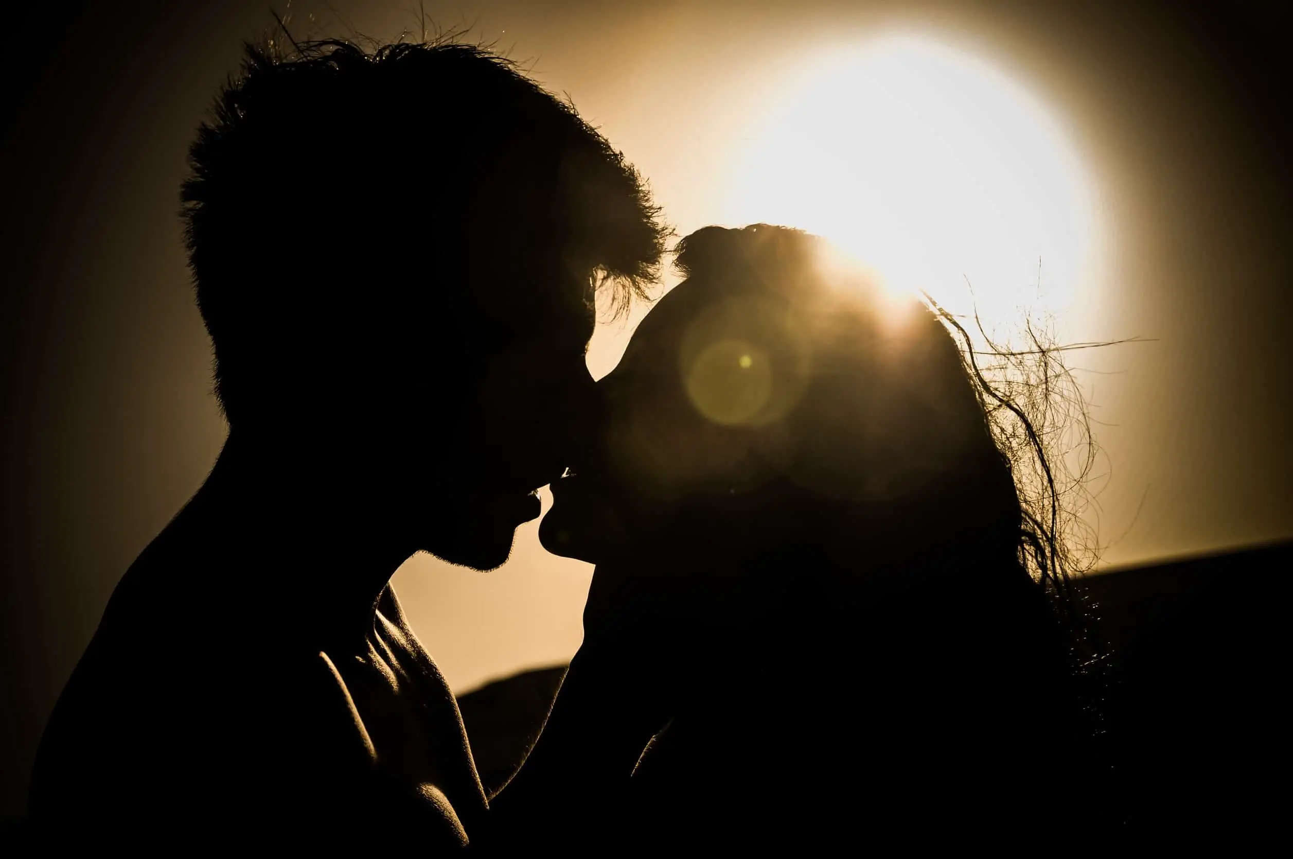 kiss, couple, silhouette