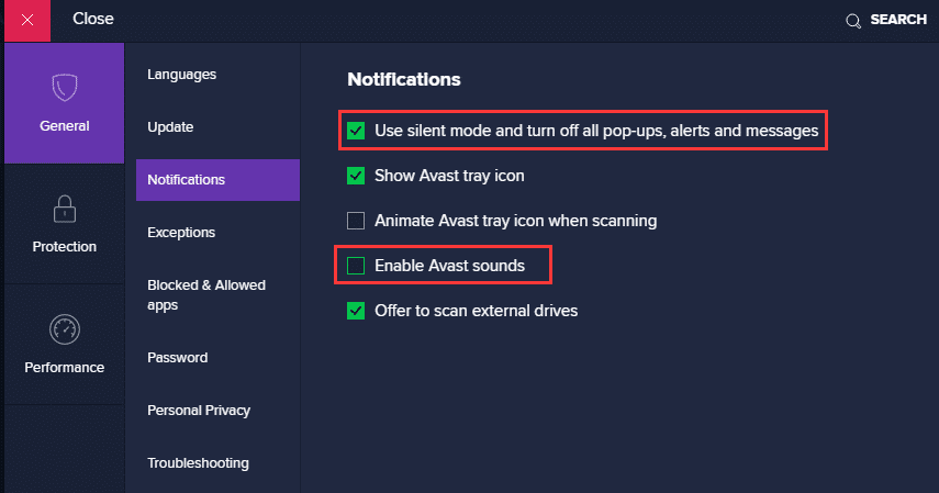 how to stop Avast popups