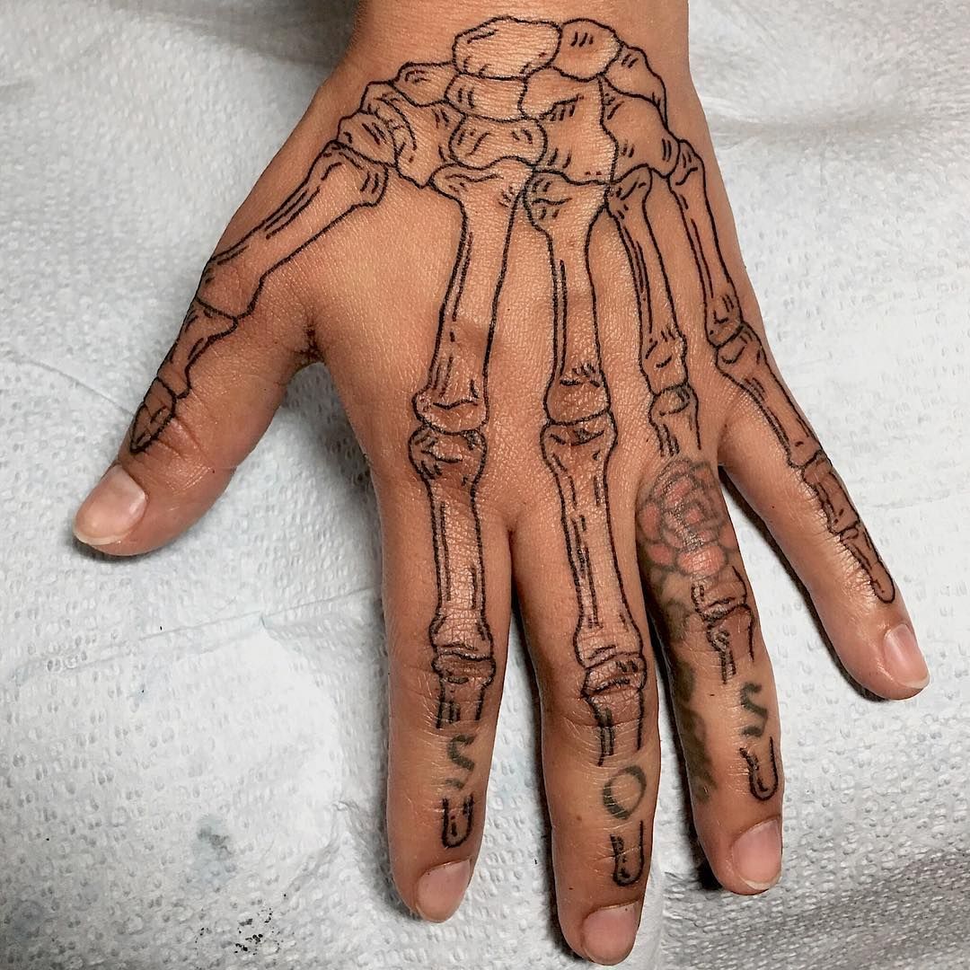 Skull hand tattoo