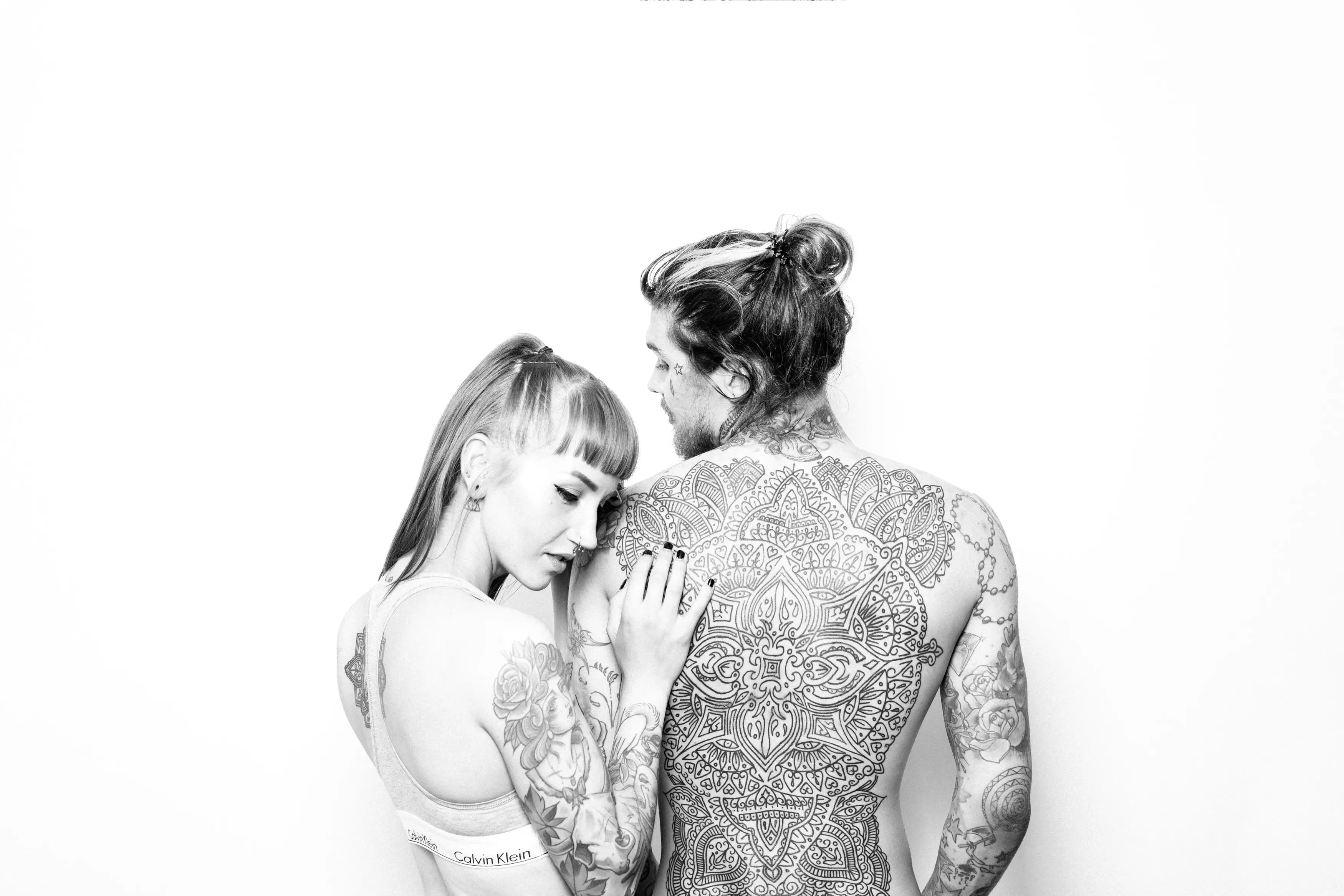 tattoos, couple, portrait