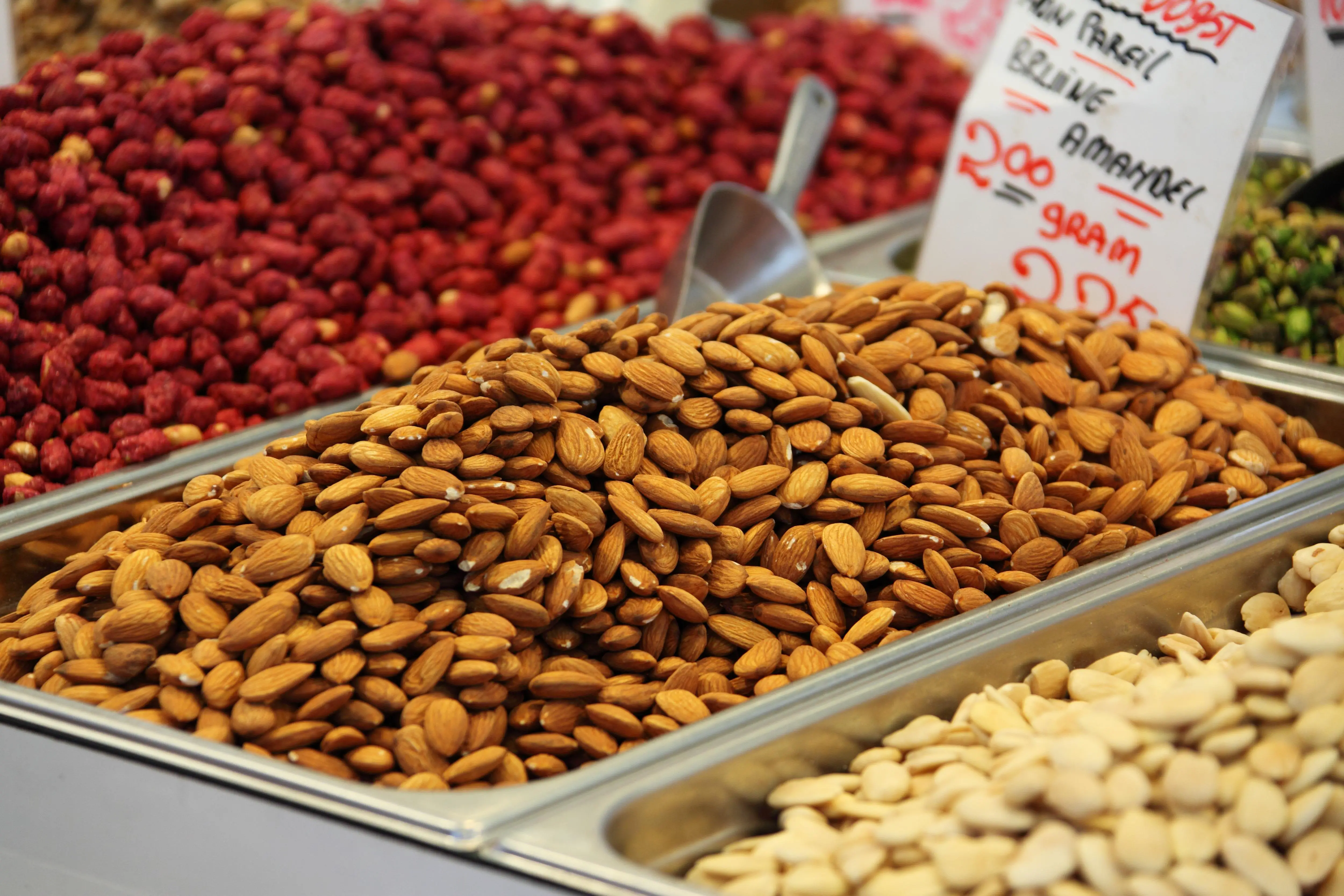 almonds, nuts, market